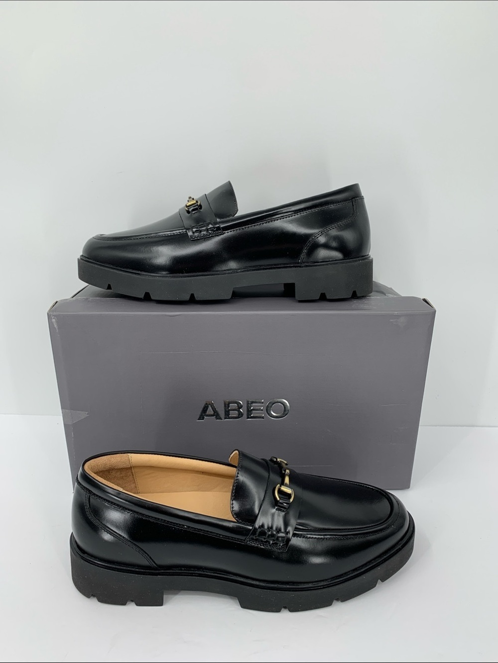 ABEO Boulevard Ornament chunky penny loafer shoe black leather bit preppy new 10